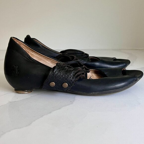 Fly London Woman's Black  LAFF Peep Toe Ballerina Shoes Size 7 - Picture 8 of 16